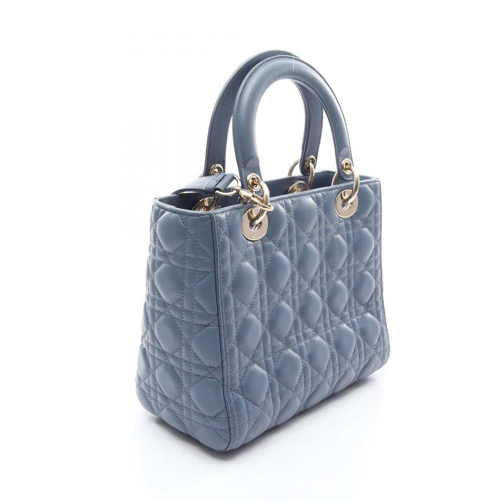 Dior Handbag Lady Dior Cannage 2-Way Blue Leather Tote