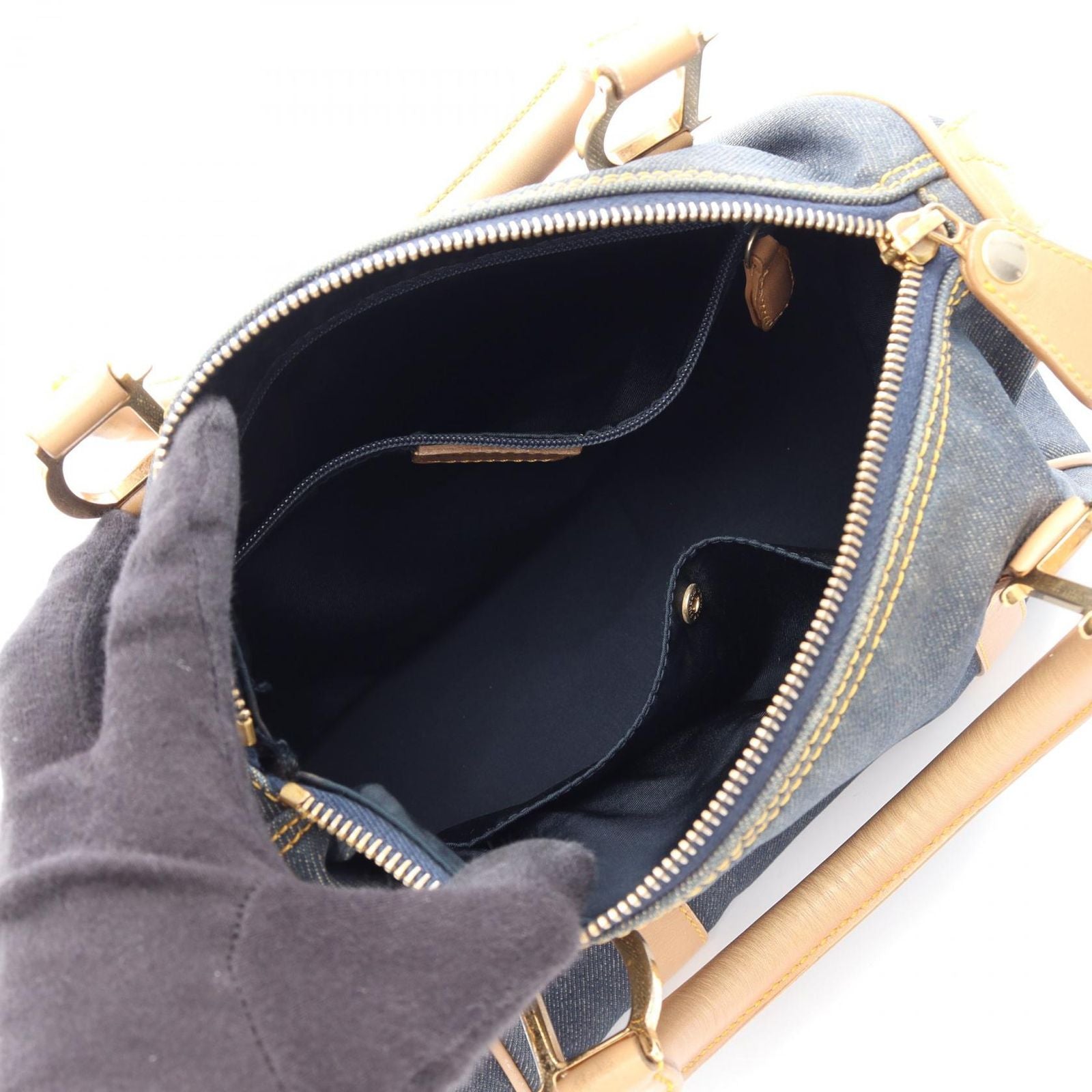 Dior Handbag Mini Boston Blue Denim Leather