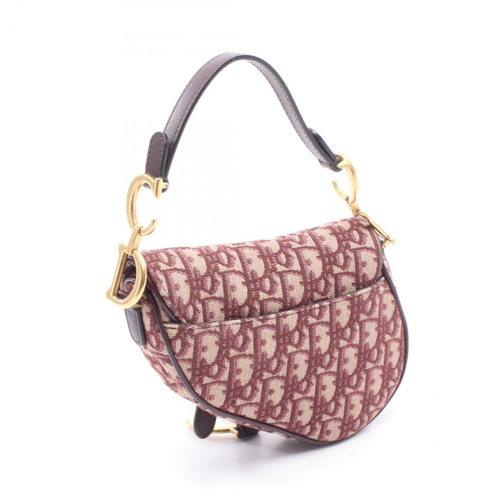 Dior Handbag Saddle Oblique Bordeaux Canvas Leather Bag Mini