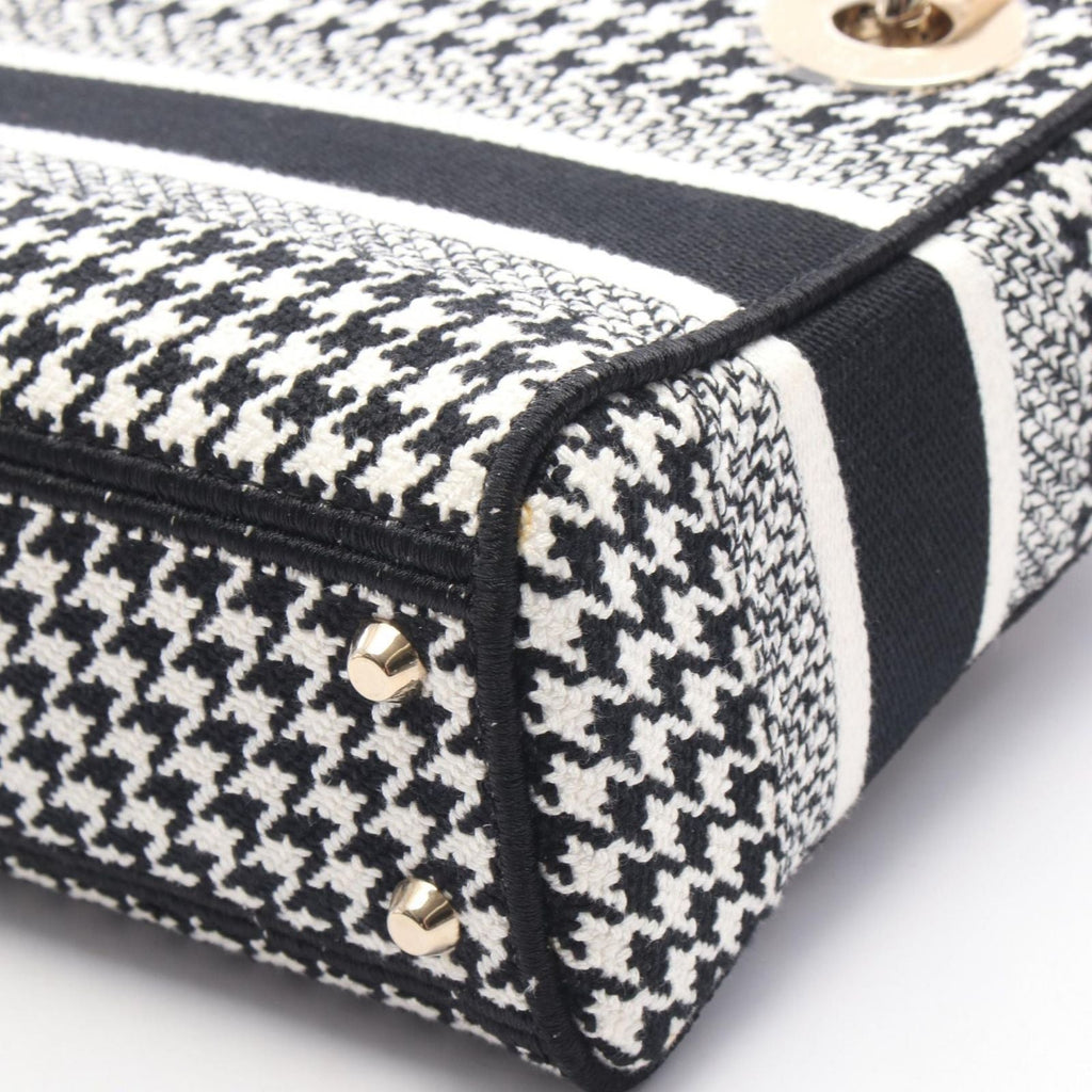 Dior Handbag Lady D-Lite Mini Houndstooth 2-Way White Black Canvas Lady Dior