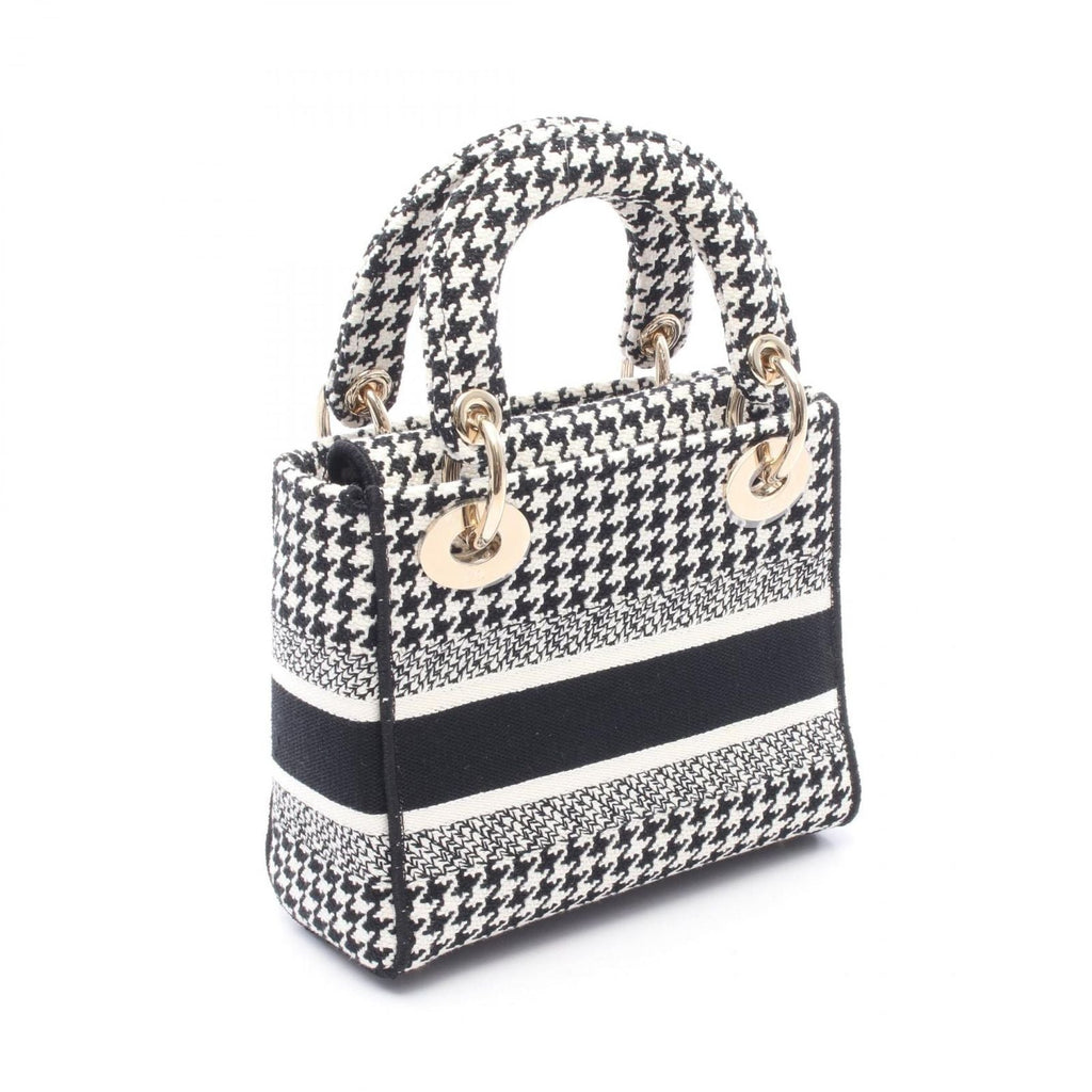 Dior Handbag Lady D-Lite Mini Houndstooth 2-Way White Black Canvas Lady Dior