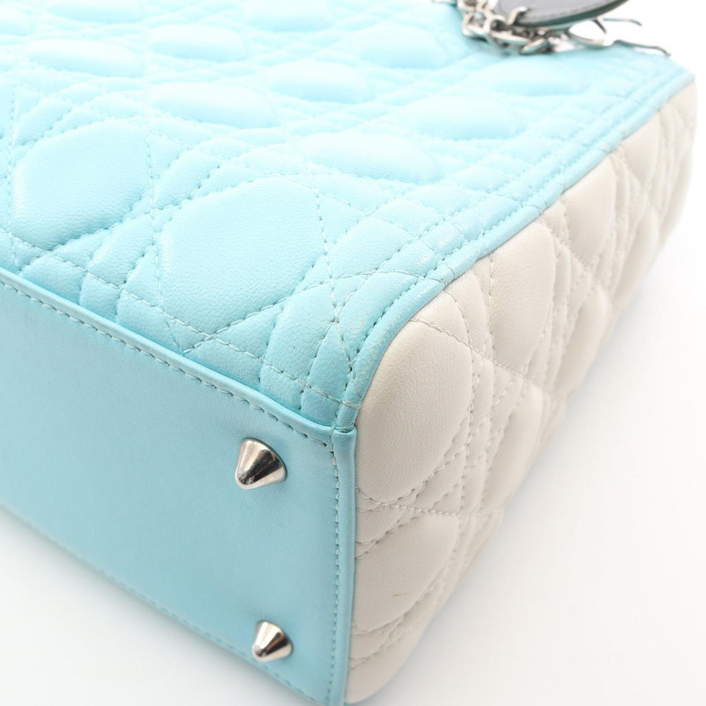 Dior Handbag Lady Dior Cannage Light Blue Ivory Green Leather Tote