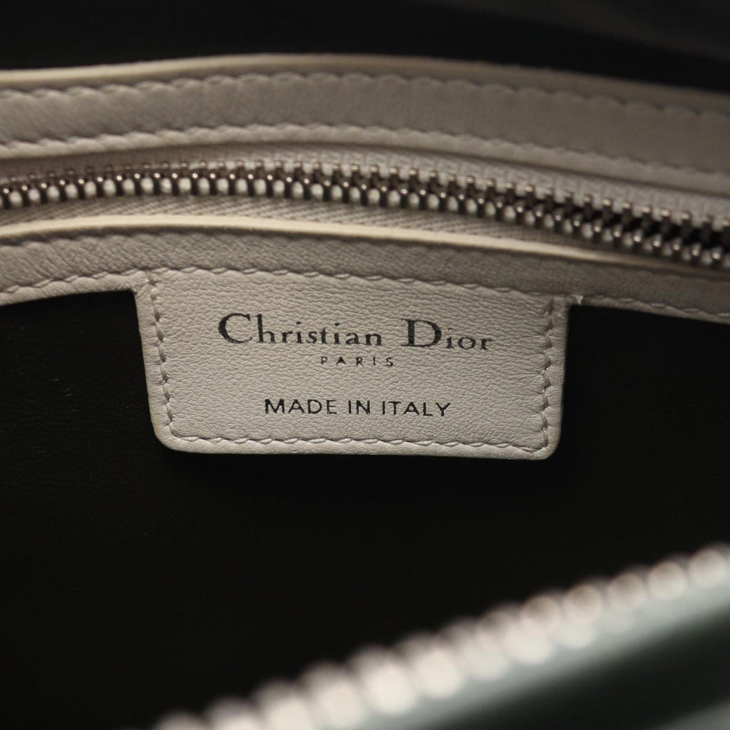 Dior Handbag Lady Dior Cannage Light Blue Ivory Green Leather Tote