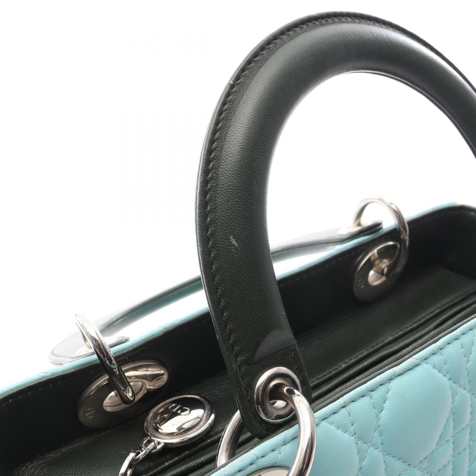 Dior Handbag Lady Dior Cannage Light Blue Ivory Green Leather Tote