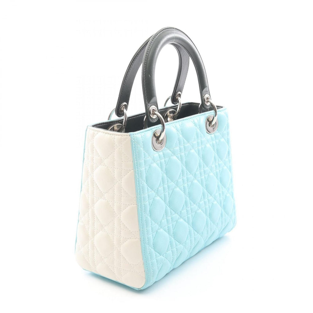 Dior Handbag Lady Dior Cannage Light Blue Ivory Green Leather Tote