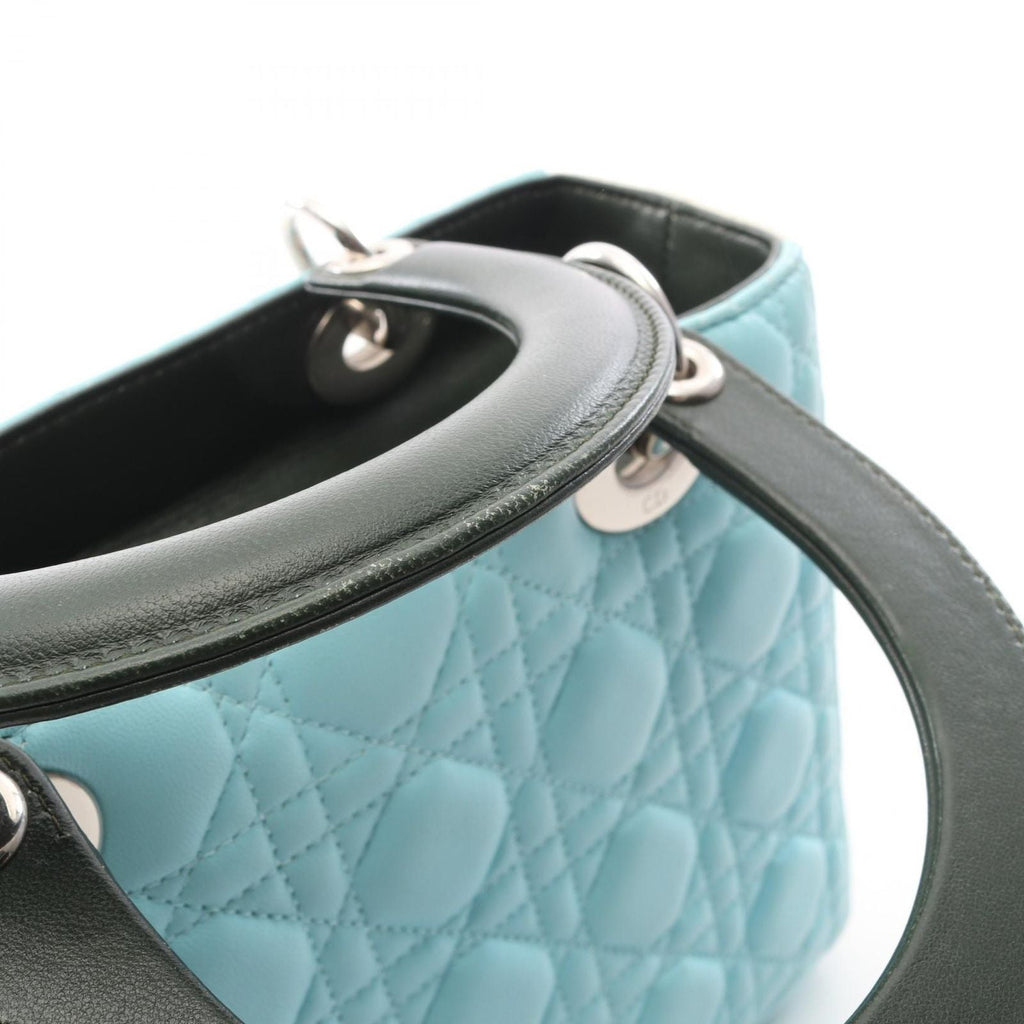Dior Handbag Lady Dior Cannage Light Blue Ivory Green Leather Tote