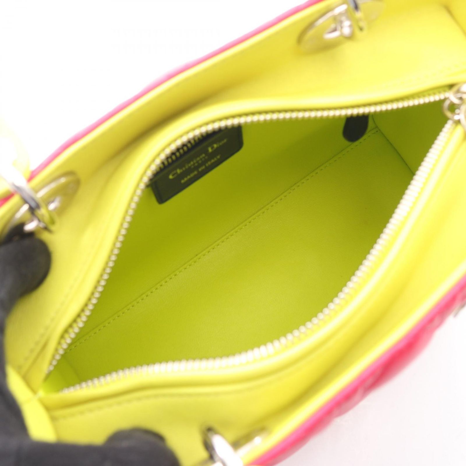 Dior Handbag Lady Dior Cannage 2-Way Magenta Blue Yellow Lambskin Tote
