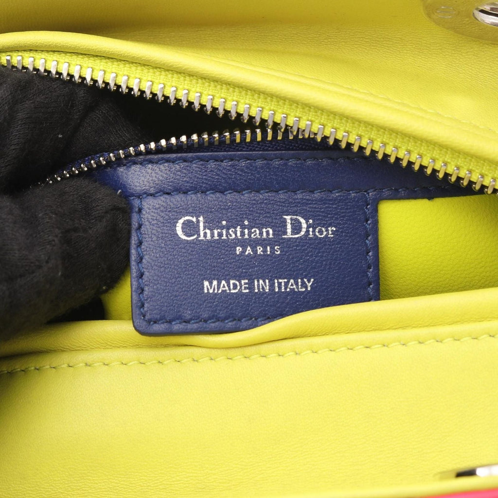 Dior Handbag Lady Dior Cannage 2-Way Magenta Blue Yellow Lambskin Tote