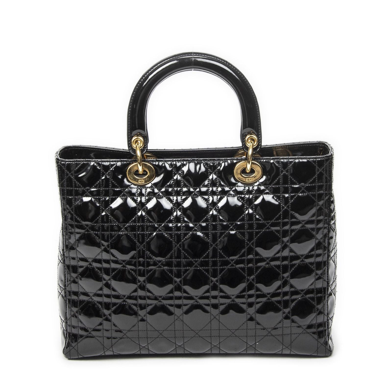 Dior Large Lady Dior Zip Black Cannage Patent Leather Handbag