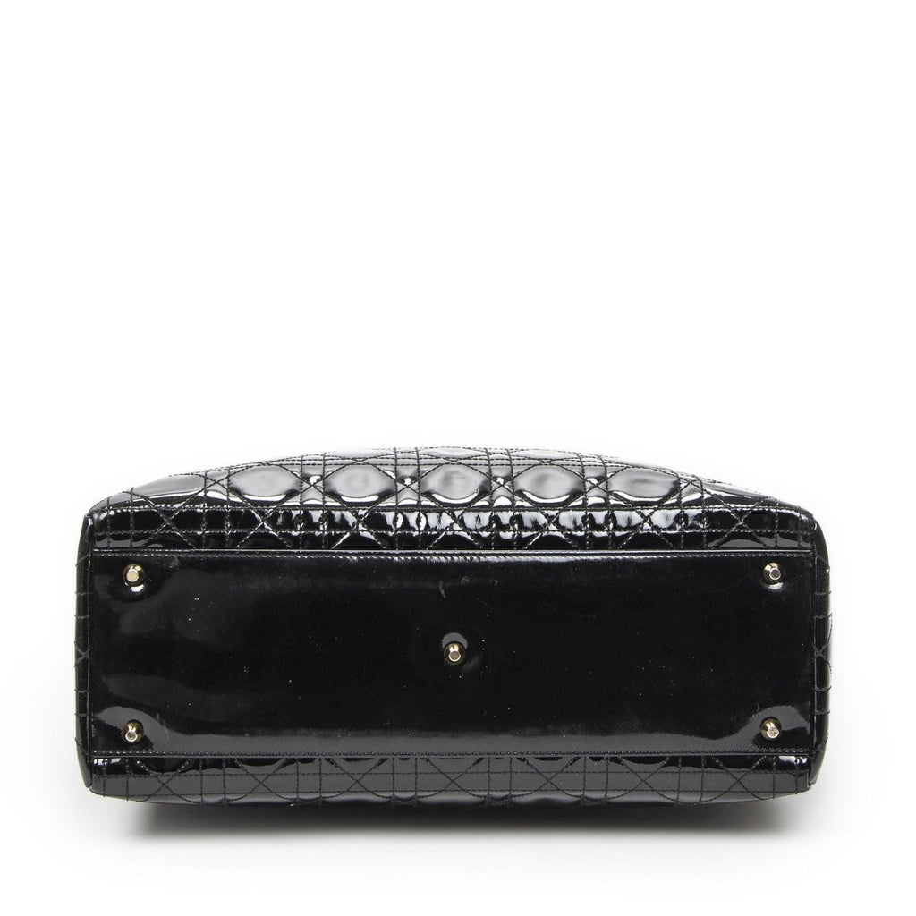 Dior Large Lady Dior Zip Black Cannage Patent Leather Handbag