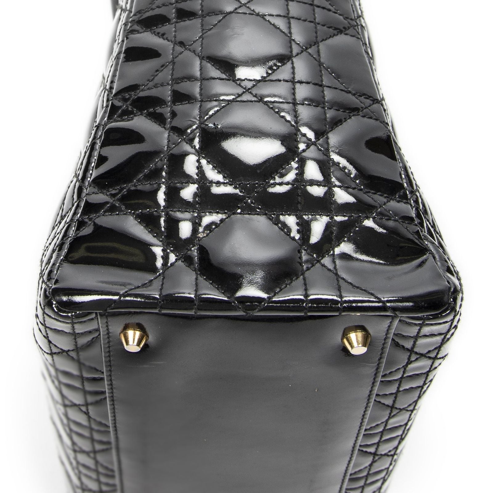 Dior Large Lady Dior Zip Black Cannage Patent Leather Handbag