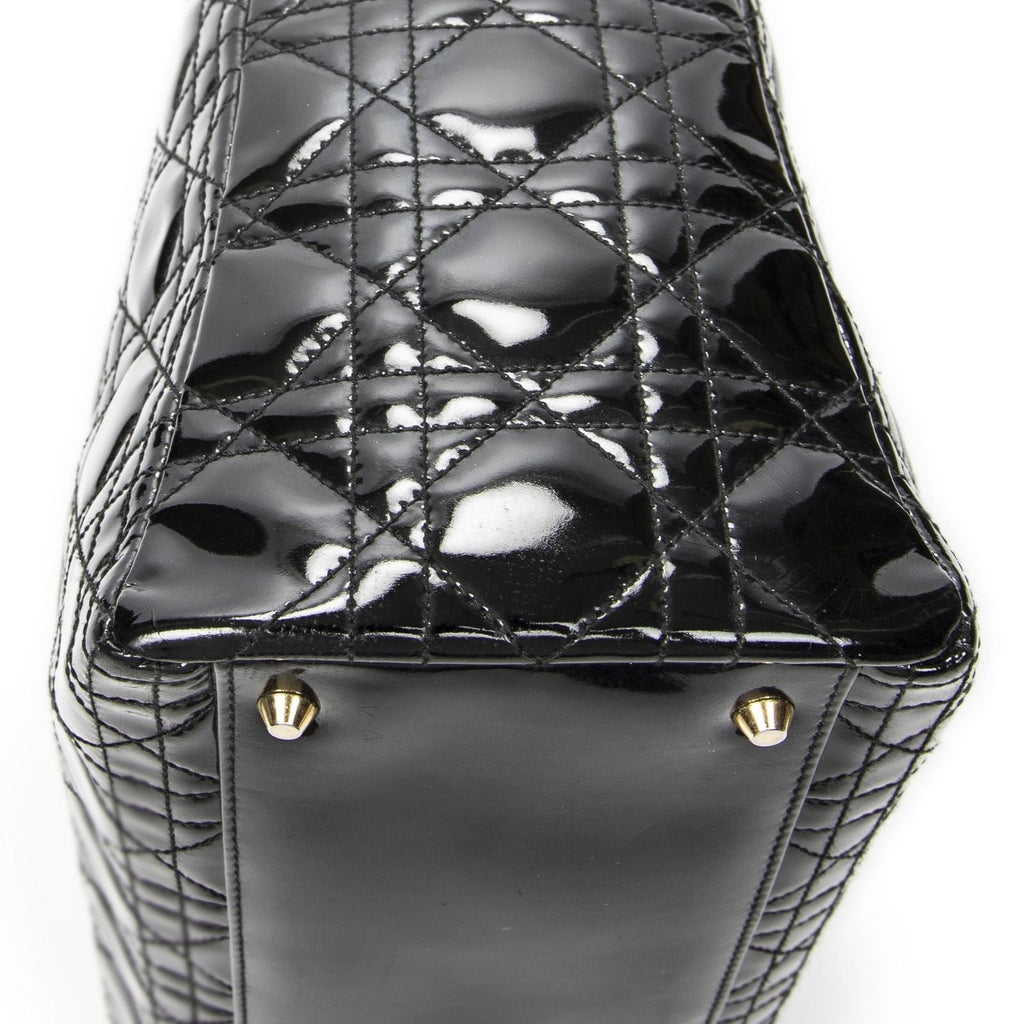 Dior Large Lady Dior Zip Black Cannage Patent Leather Handbag