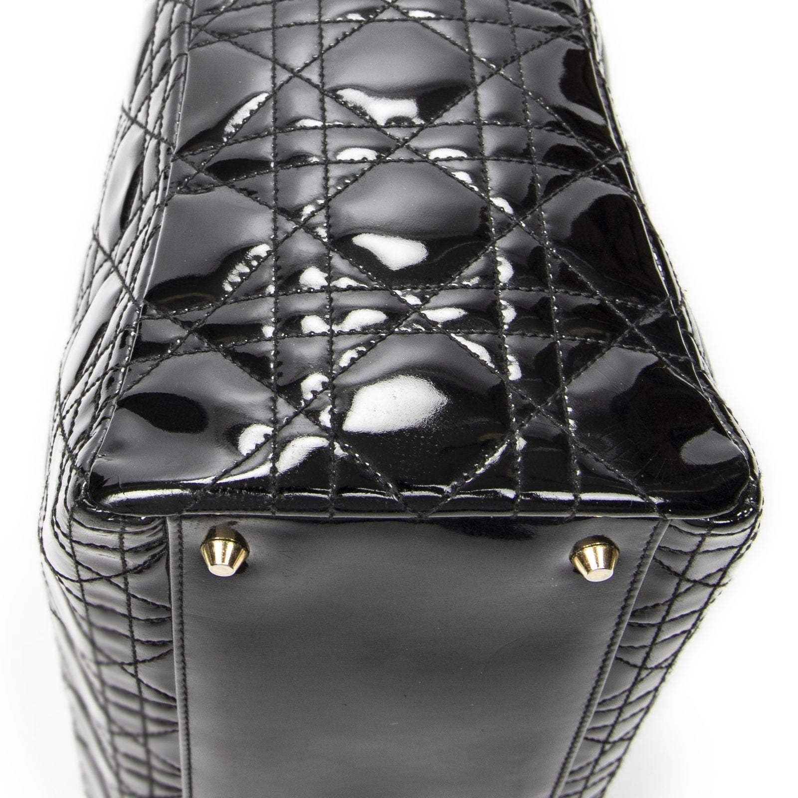 Dior Large Lady Dior Zip Black Cannage Patent Leather Handbag