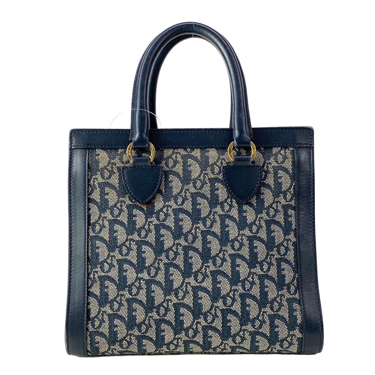 Dior Handbag Logo Glam White Dark Navy Gold Leather