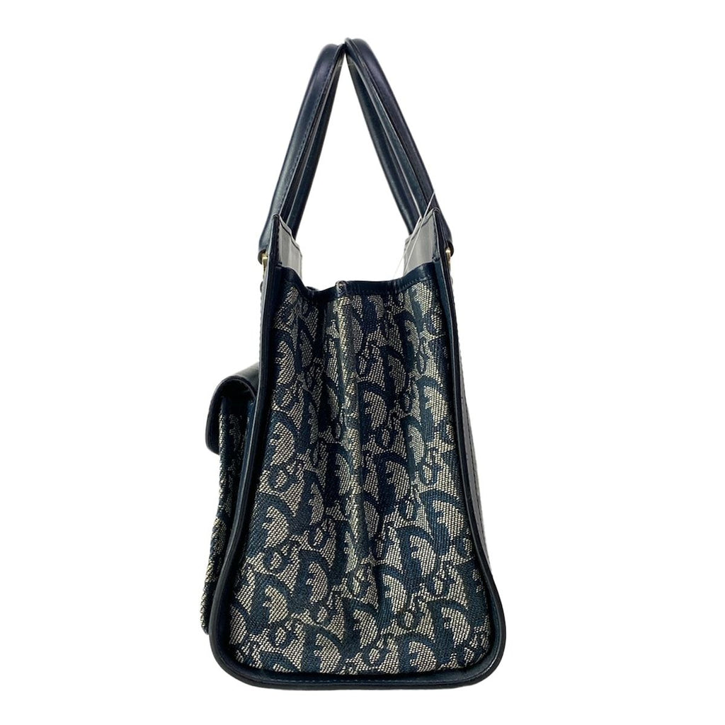 Dior Handbag Logo Glam White Dark Navy Gold Leather