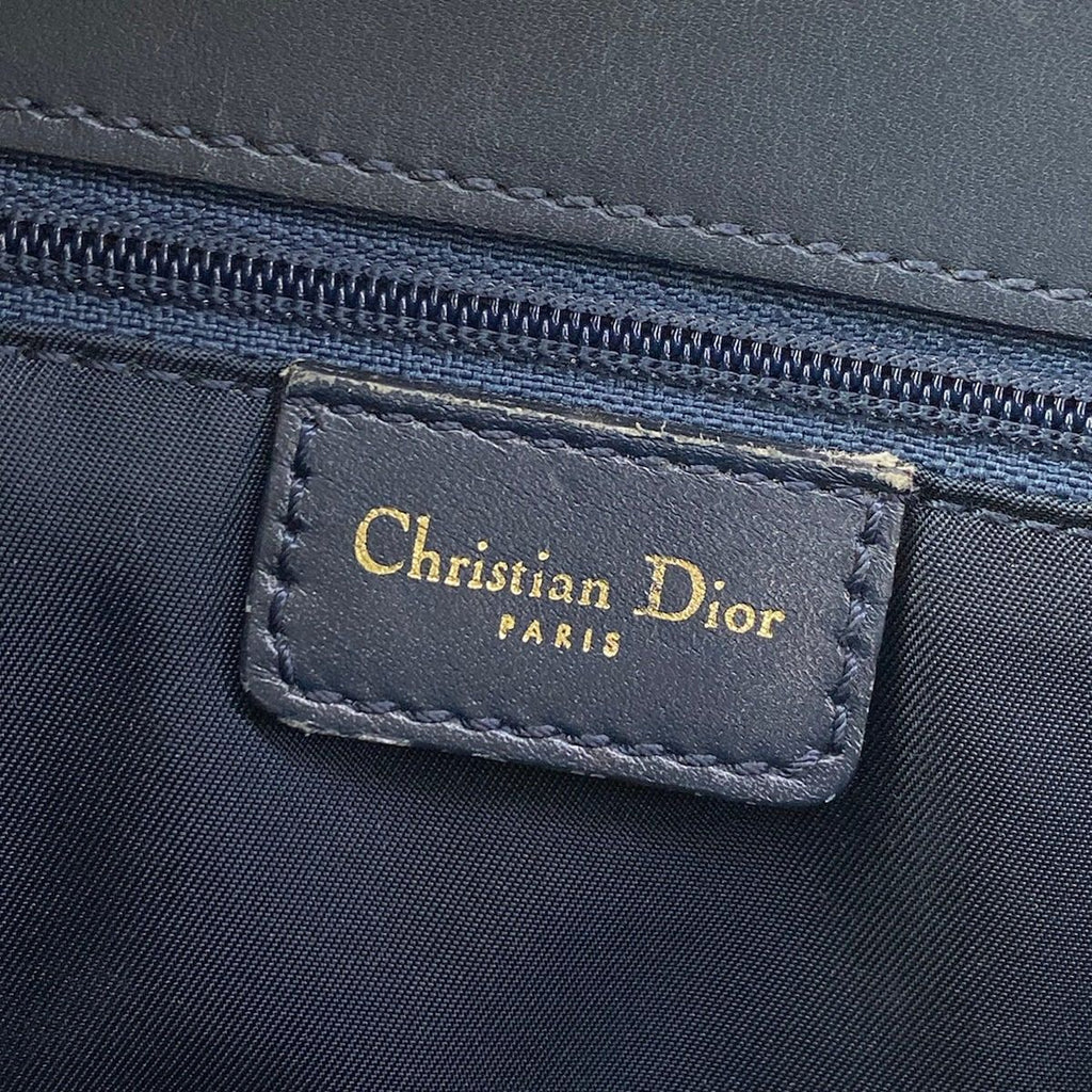 Dior Handbag Logo Glam White Dark Navy Gold Leather