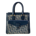 Dior Handbag Logo Glam White Dark Navy Gold Leather