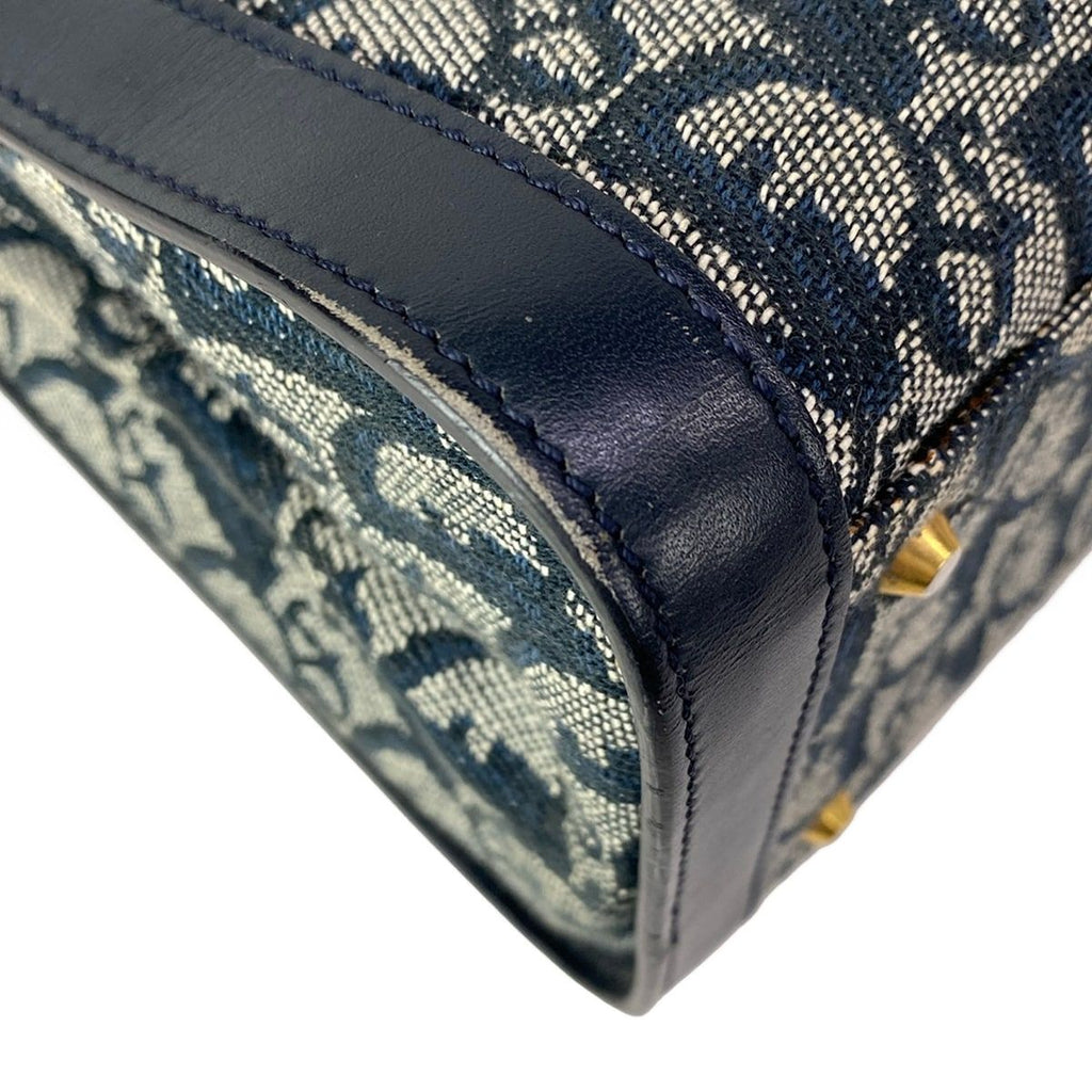 Dior Handbag Logo Glam White Dark Navy Gold Leather