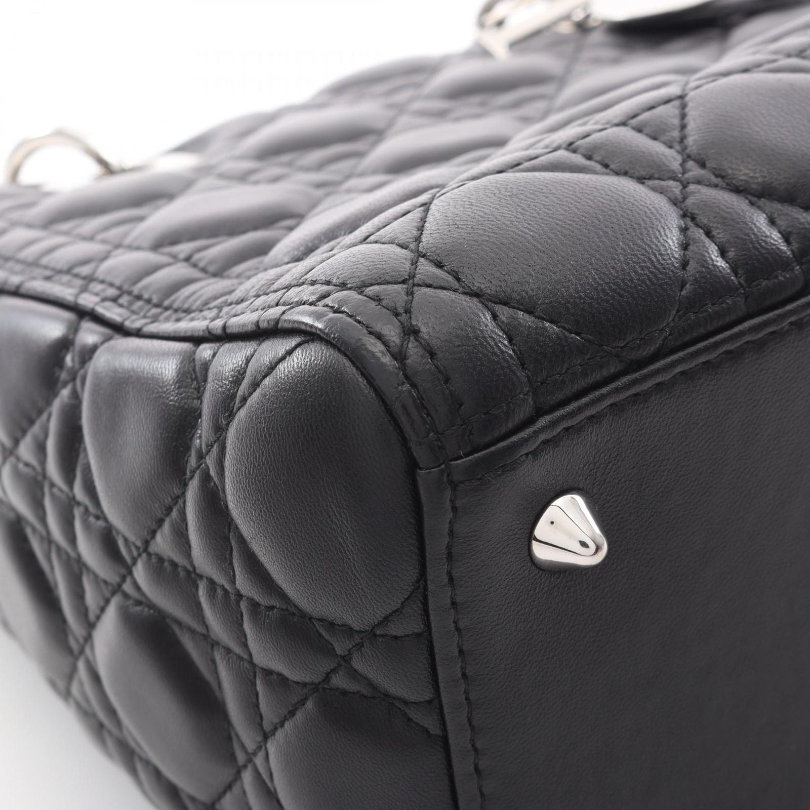 Dior Handbag Lady Dior 2-Way Black Leather Cannage Tote Midi
