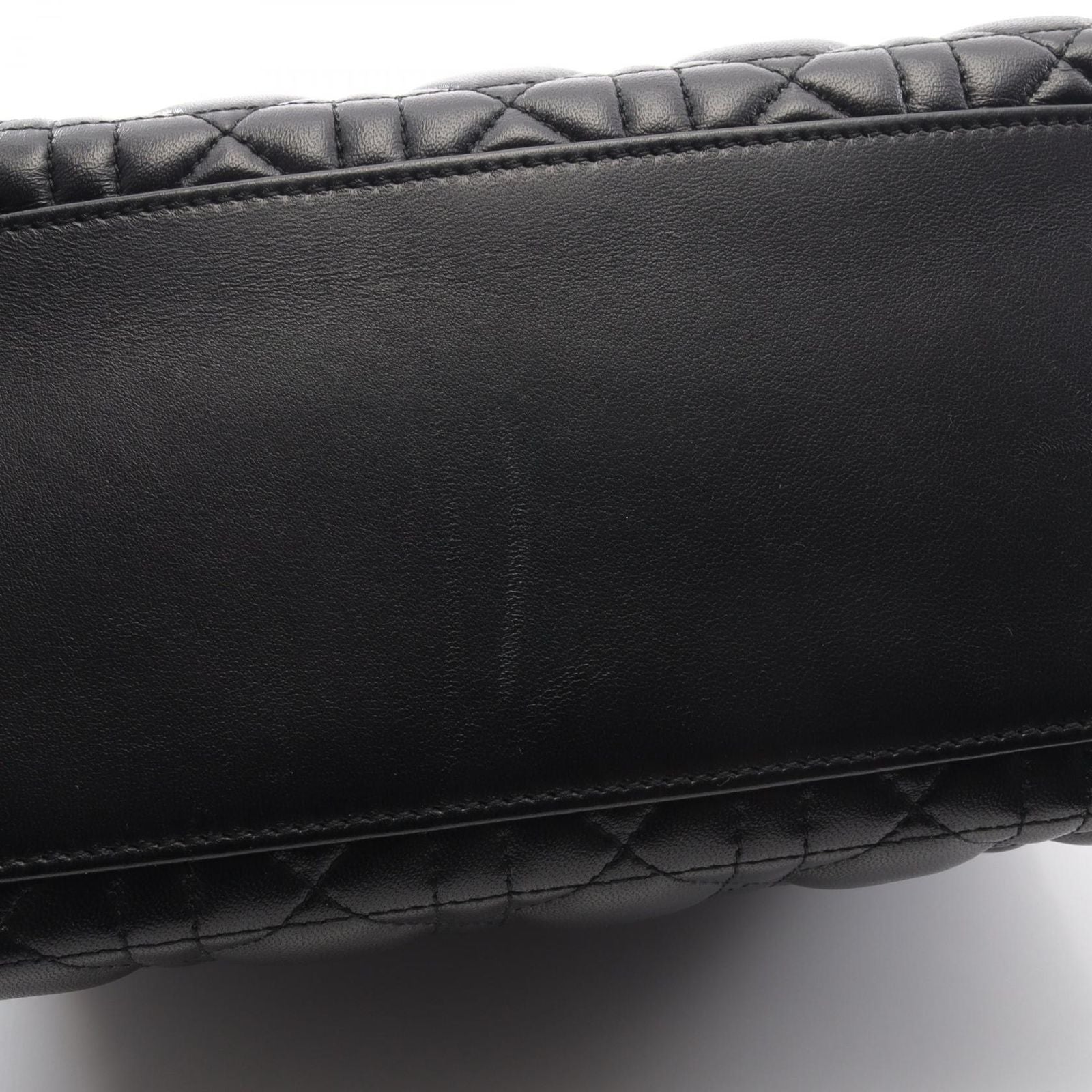 Dior Handbag Lady Dior Cannage Faux Pearl 2-Way Black Leather Tote