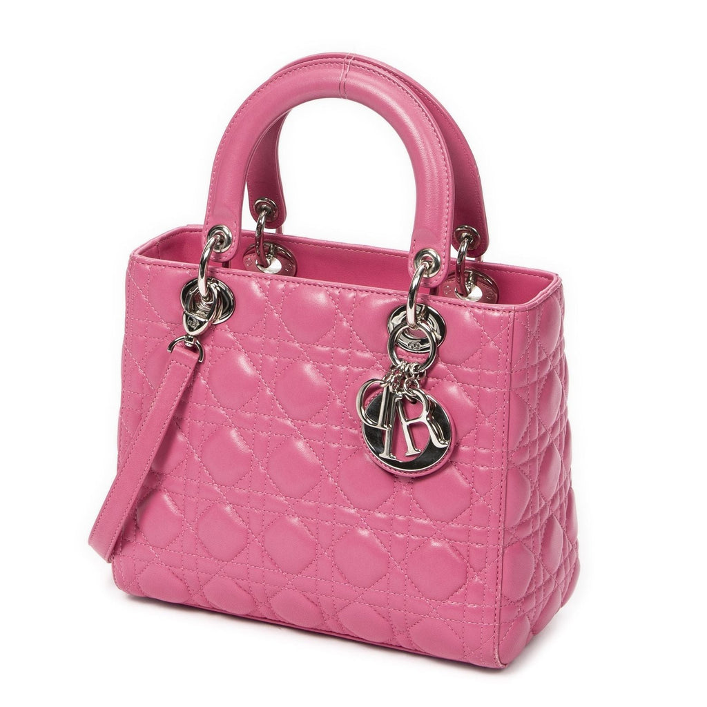 Dior Lady Dior Zip Pink Kanji Lambskin Leather Handbag