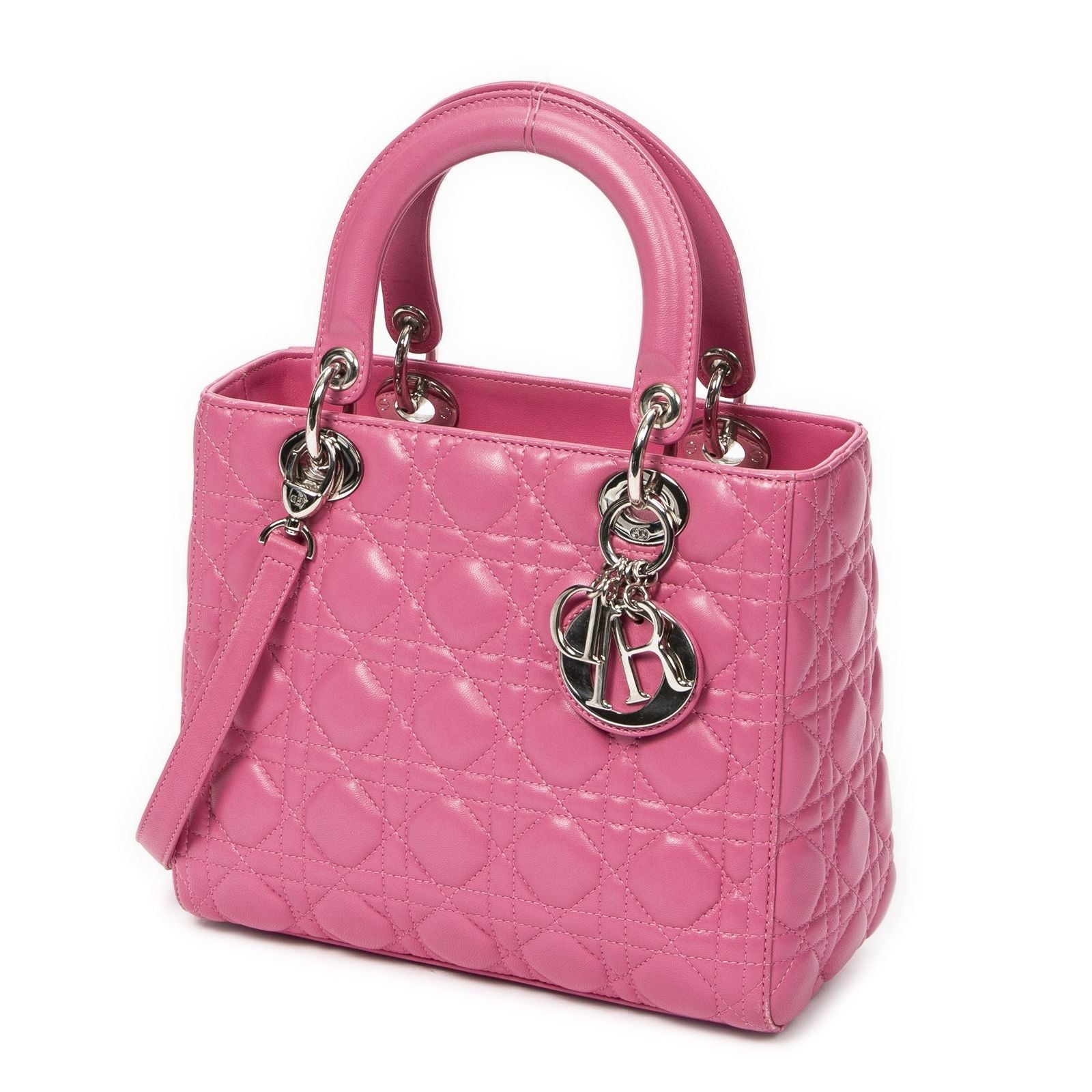 Dior Lady Dior Zip Pink Kanji Lambskin Leather Handbag