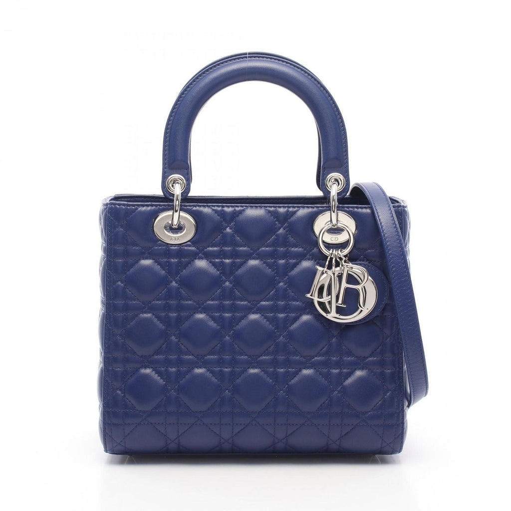 Dior Handbag Lady Dior Cannage 2-Way Blue Leather Tote