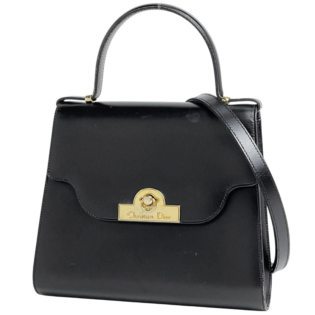 Dior Logo Handbag 2-Way Leather Black