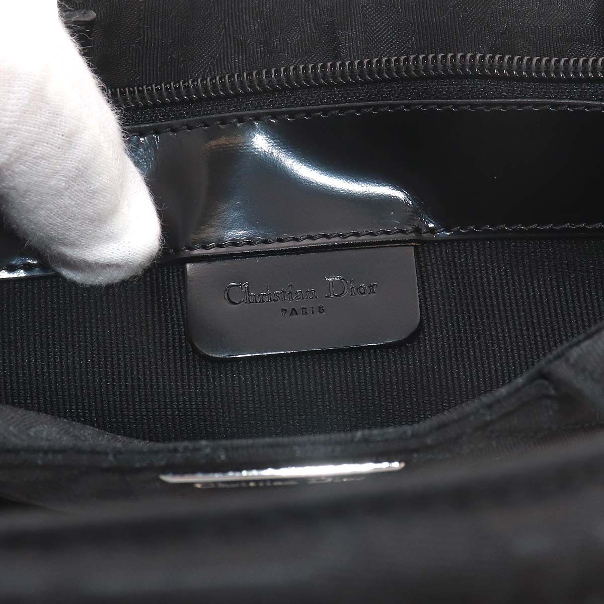 Dior Trotter Mini Hand Bag Nylon Leather Black Silver