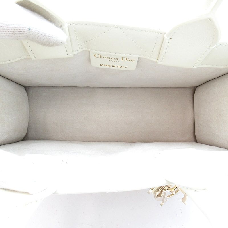 Dior Book Tote Mini Macro Cannage Calfskin Handbag Lattewhite