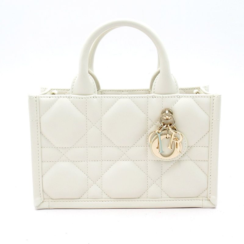 Dior Book Tote Mini Macro Cannage Calfskin Handbag Lattewhite