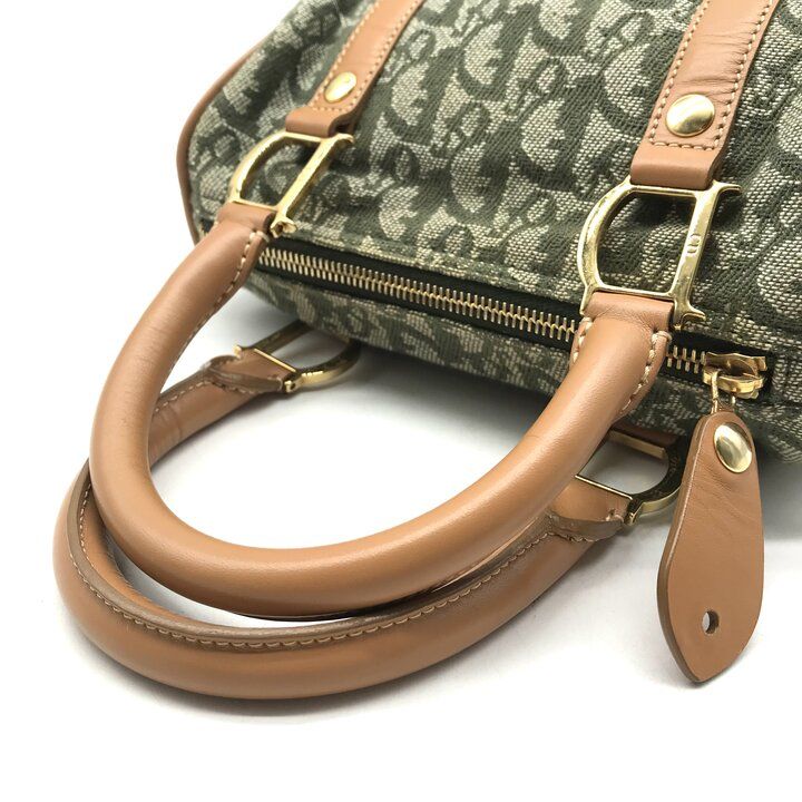 Dior Trotter Mini Boston Hand Bag Green Canvas Leather