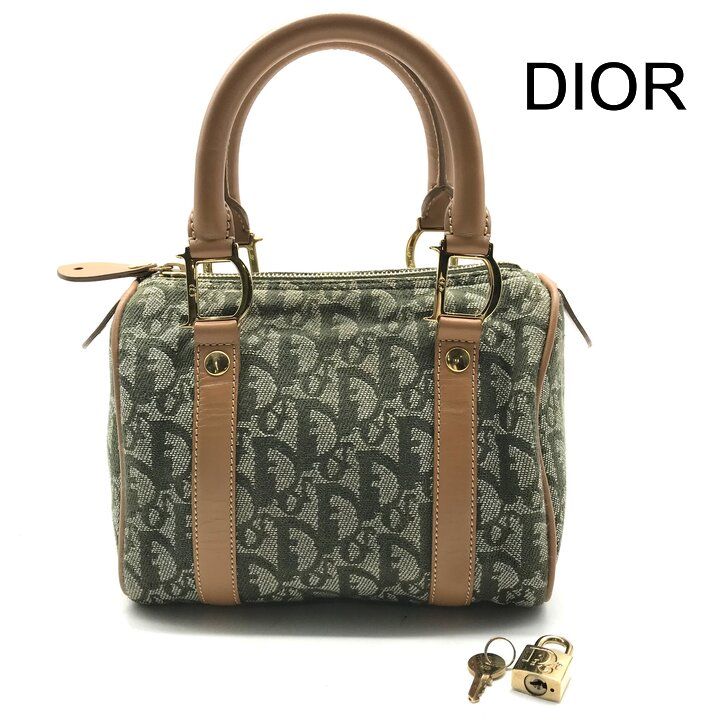 Dior Trotter Mini Boston Hand Bag Green Canvas Leather