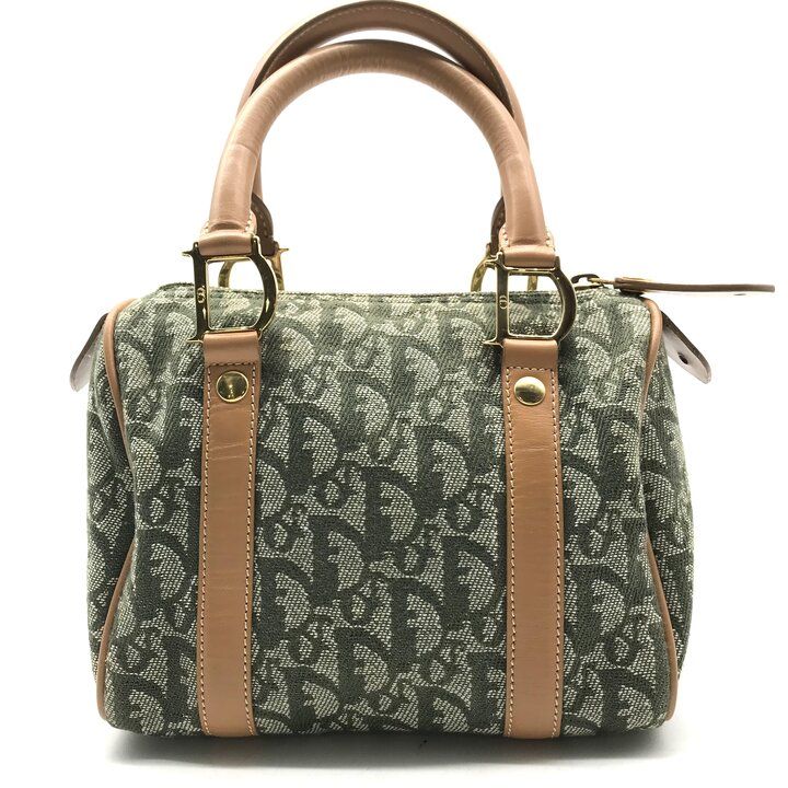 Dior Trotter Mini Boston Hand Bag Green Canvas Leather