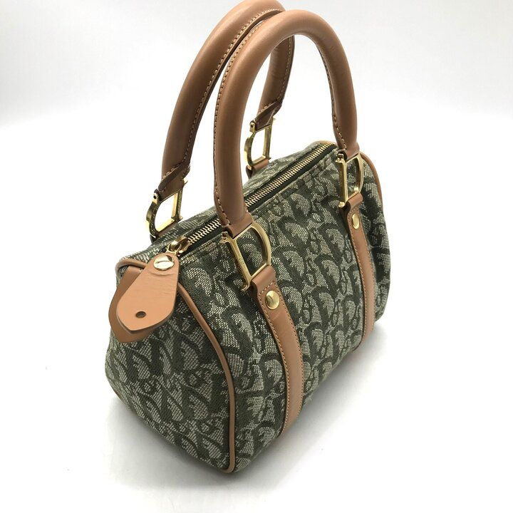 Dior Trotter Mini Boston Hand Bag Green Canvas Leather