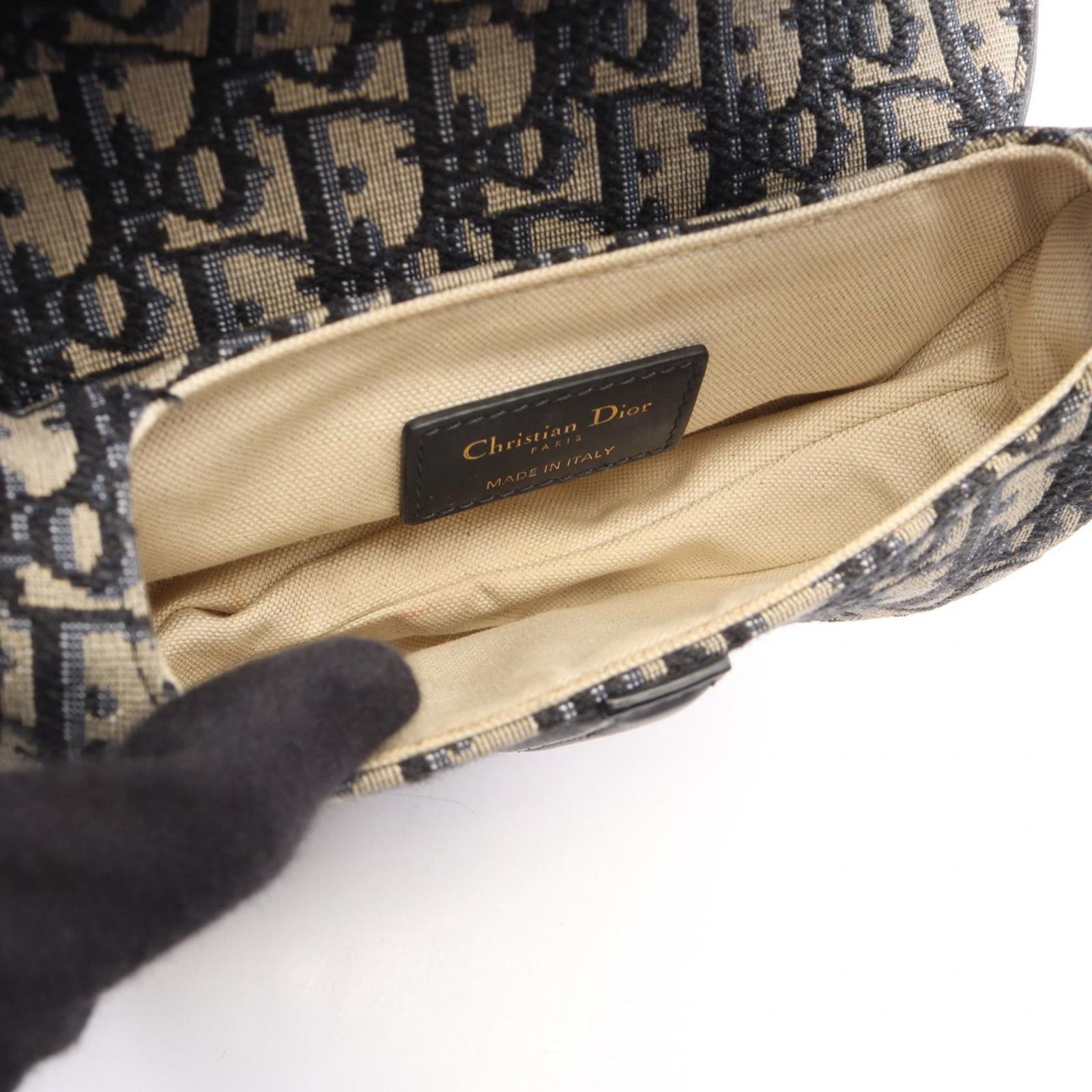 Dior Saddle Bag Mini Oblique Jacquard 2-Way Navy Canvas Leather
