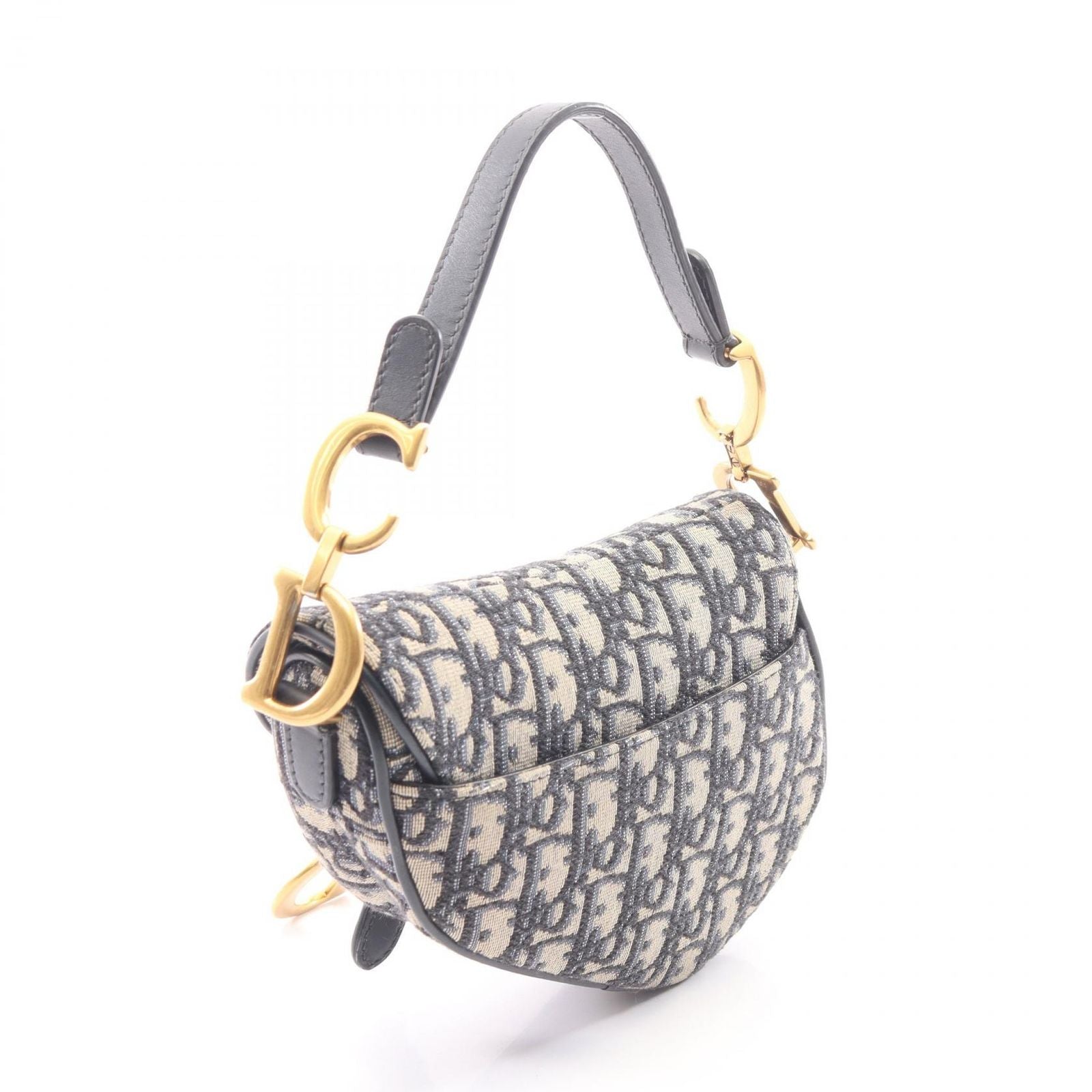 Dior Saddle Bag Mini Oblique Jacquard 2-Way Navy Canvas Leather