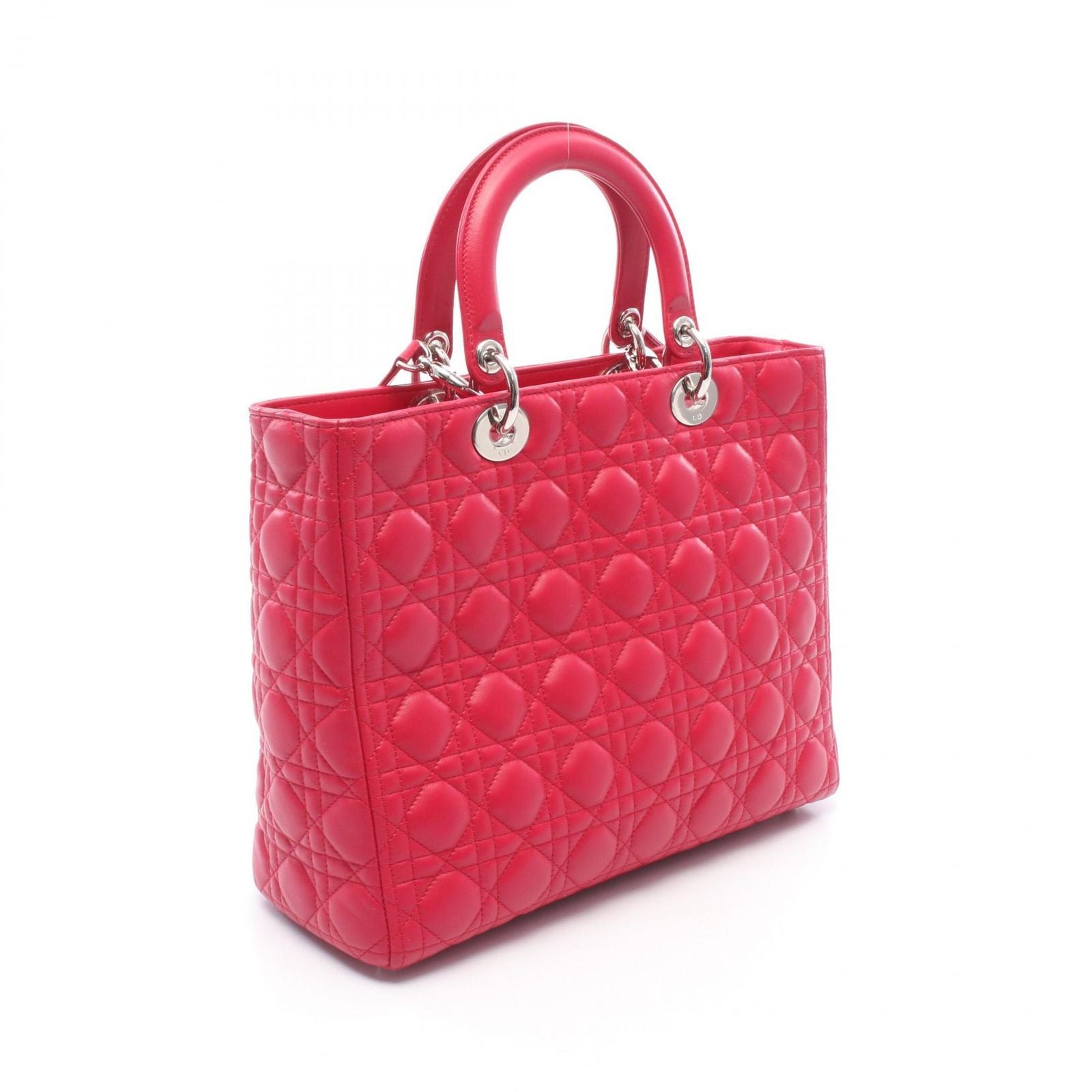 Dior Handbag Lady Dior Large 2-Way Magenta Leather Lady Dior Cannage Tote