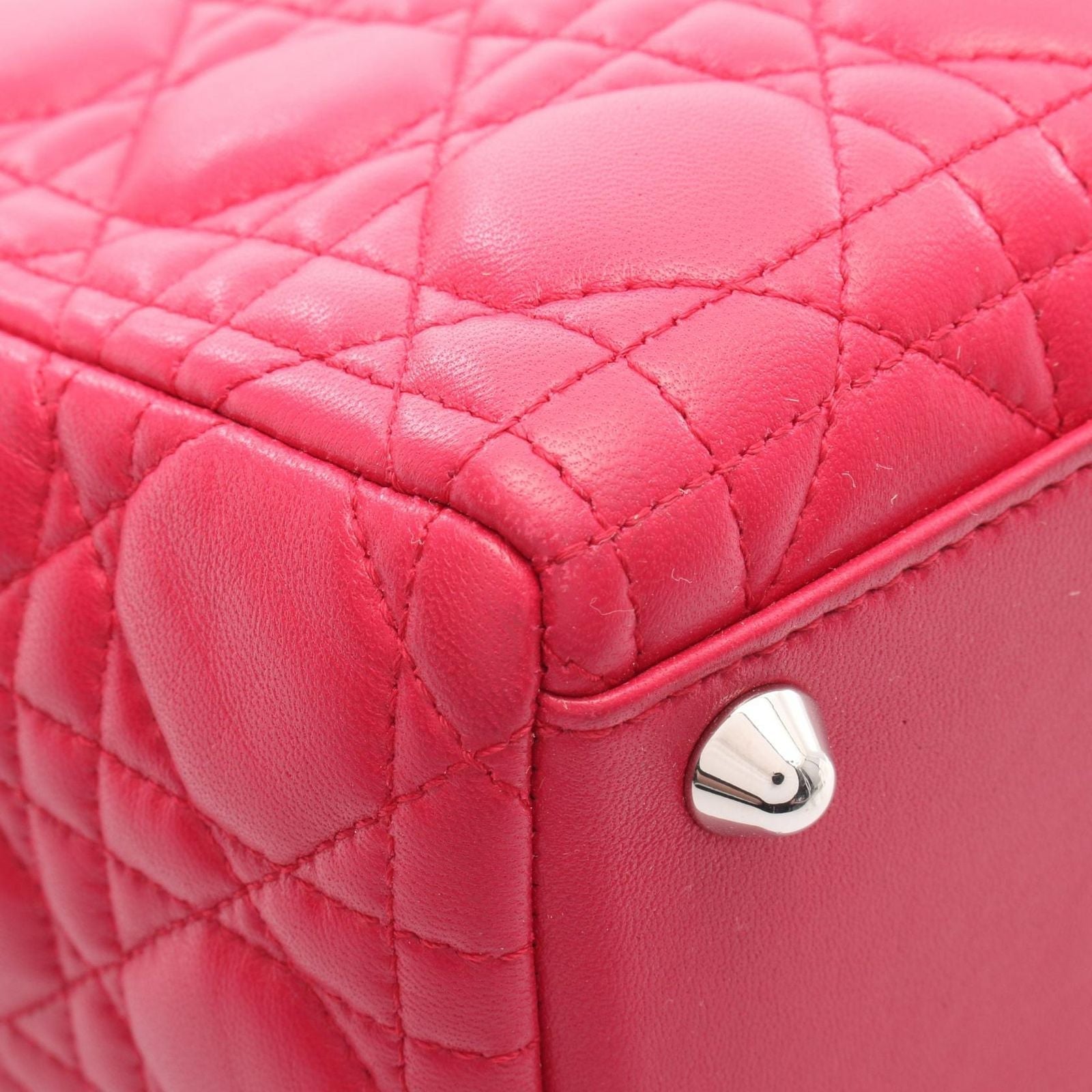 Dior Handbag Lady Dior Large 2-Way Magenta Leather Lady Dior Cannage Tote