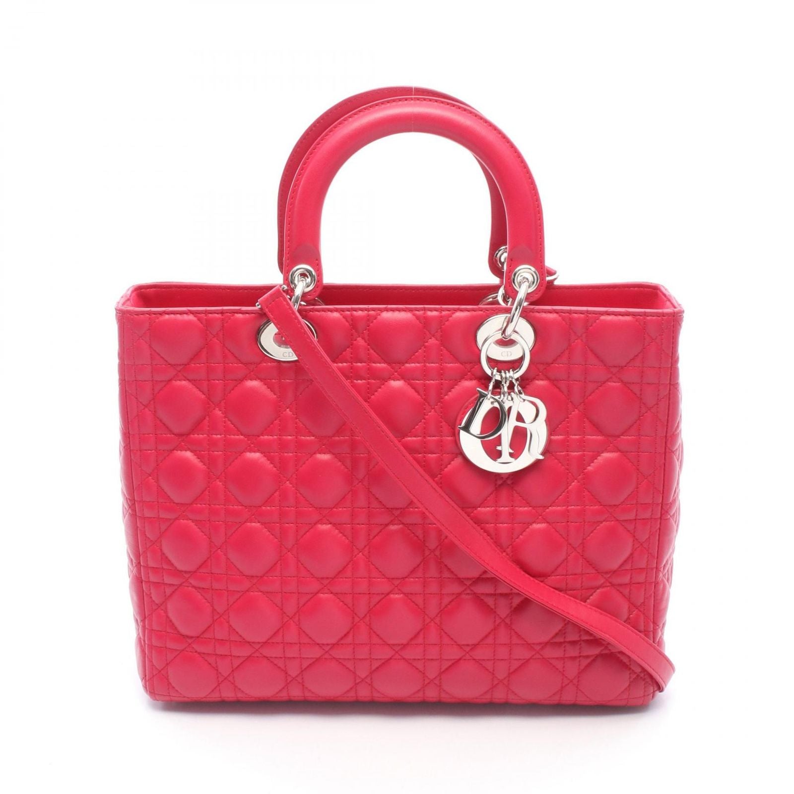 Dior Handbag Lady Dior Large 2-Way Magenta Leather Lady Dior Cannage Tote