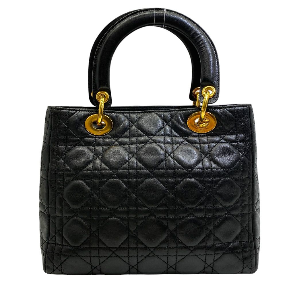Dior Lady Cannage Handbag Gold Lambskin Leather Black Feminine