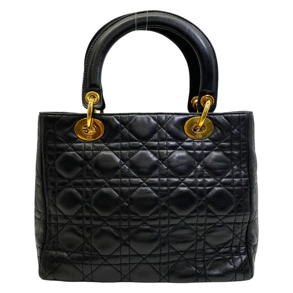 Dior Lady Cannage Handbag Gold Lambskin Leather Black Feminine