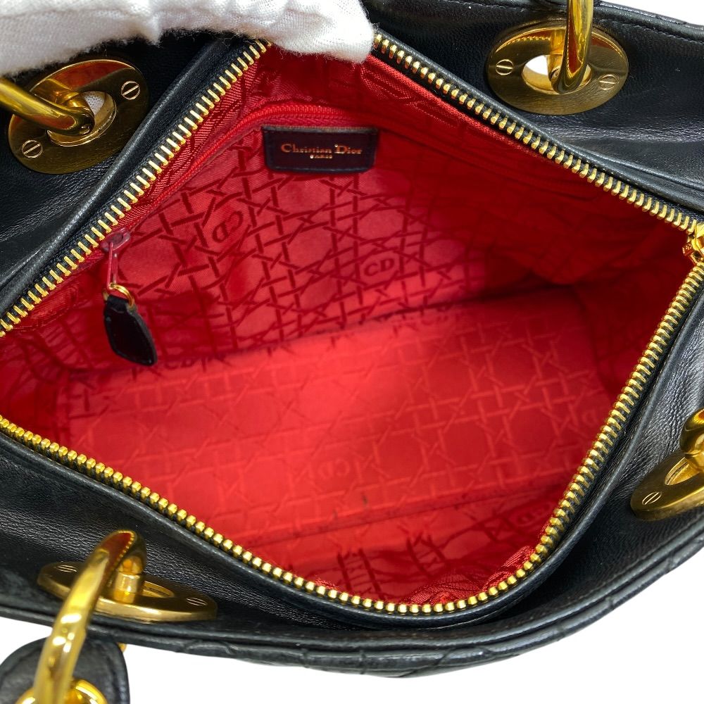 Dior Lady Cannage Handbag Gold Lambskin Leather Black Feminine