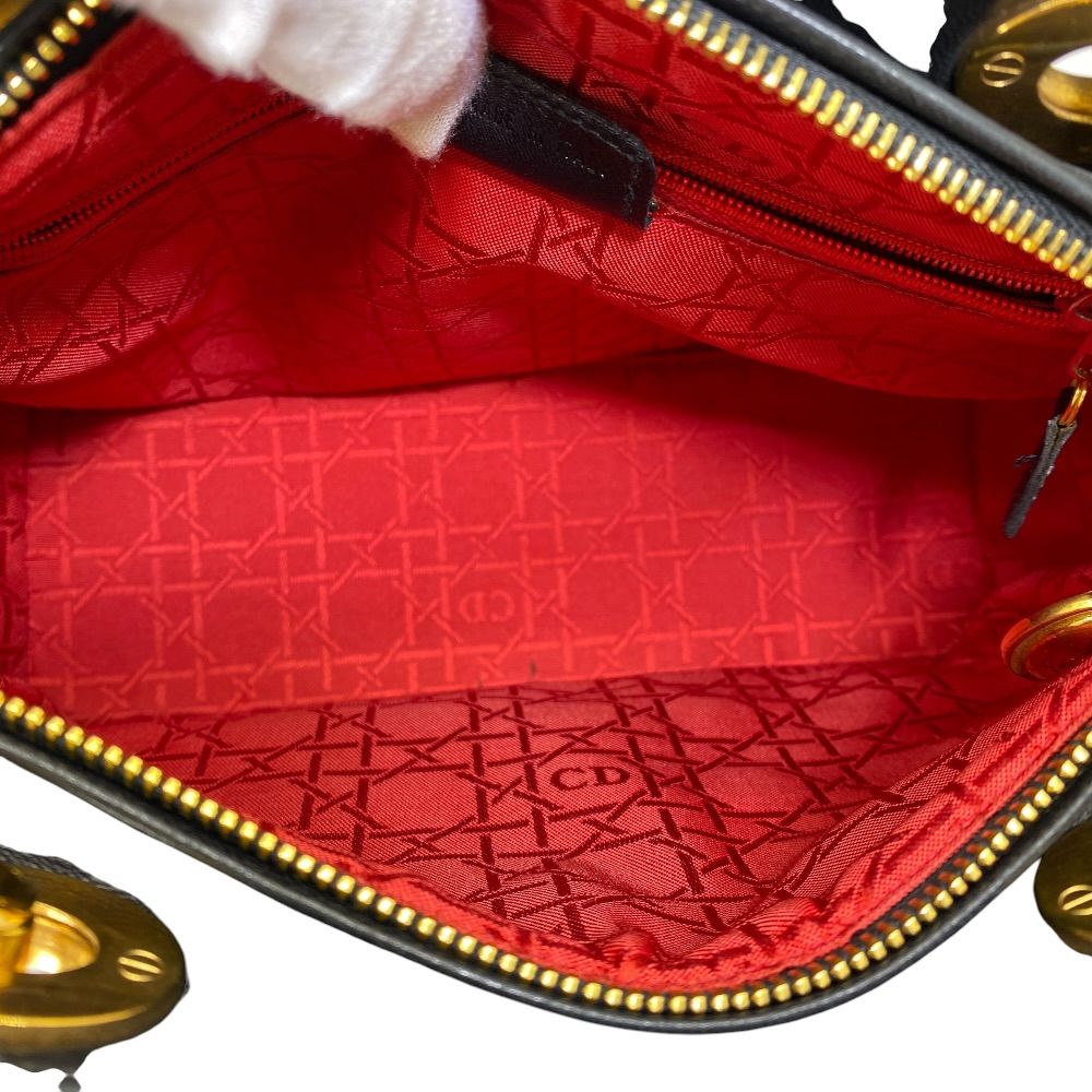 Dior Lady Cannage Handbag Gold Lambskin Leather Black Feminine