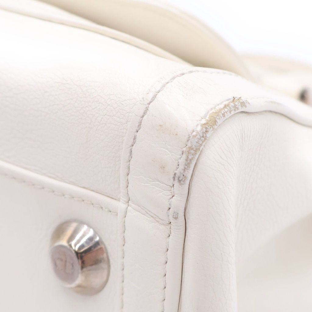 Dior Handbag White Leather Silver
