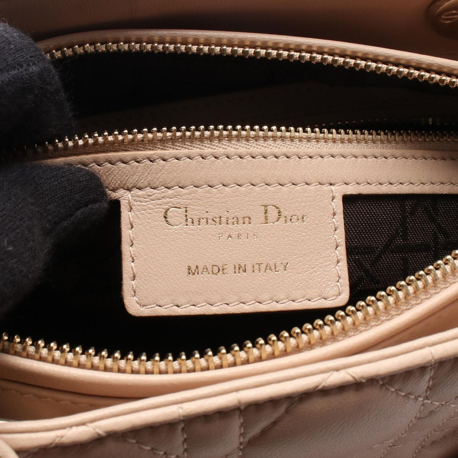 Dior Handbag Lady Dior Cannage 2-Way Pink Beige Leather Tote