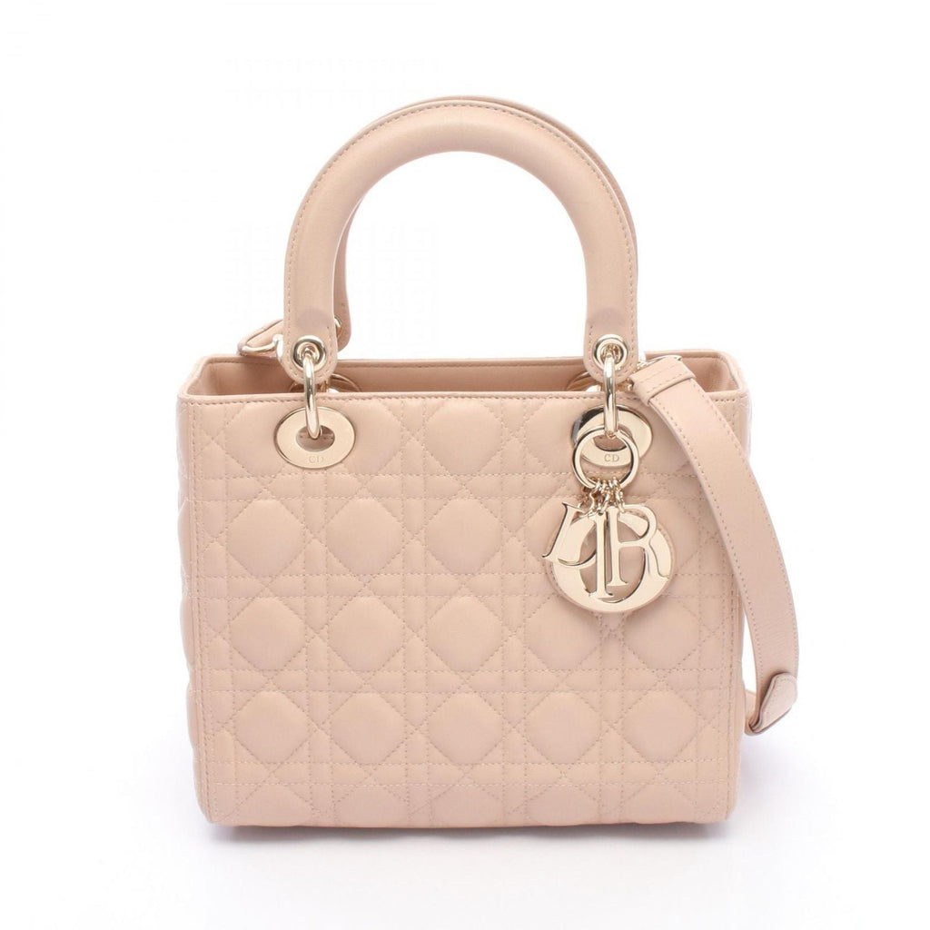 Dior Handbag Lady Dior Cannage 2-Way Pink Beige Leather Tote