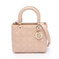 Dior Handbag Lady Dior Cannage 2-Way Pink Beige Leather Tote