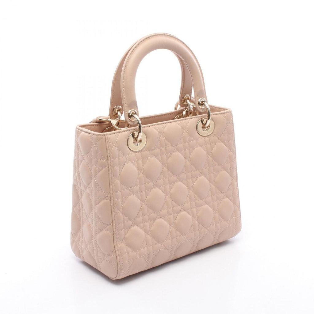 Dior Handbag Lady Dior Cannage 2-Way Pink Beige Leather Tote