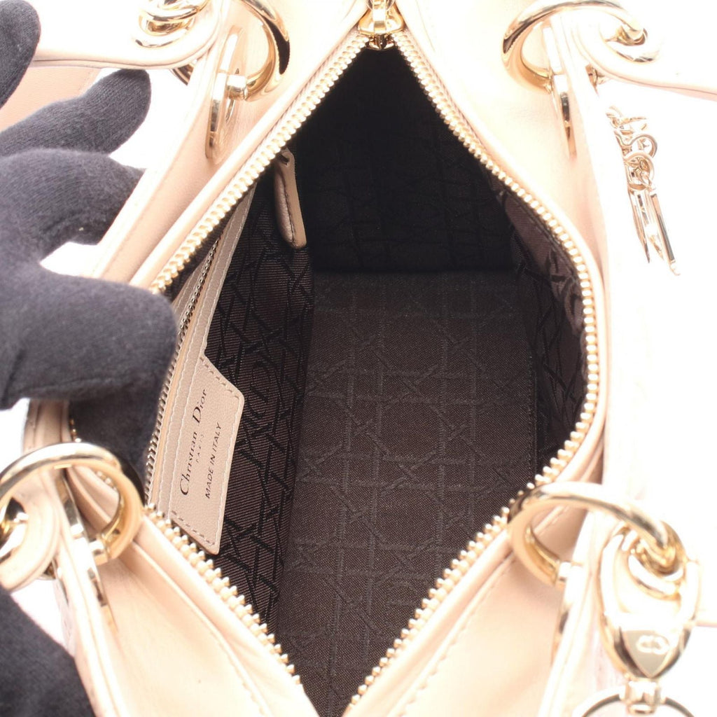 Dior Handbag Lady Dior Cannage 2-Way Pink Beige Leather Tote